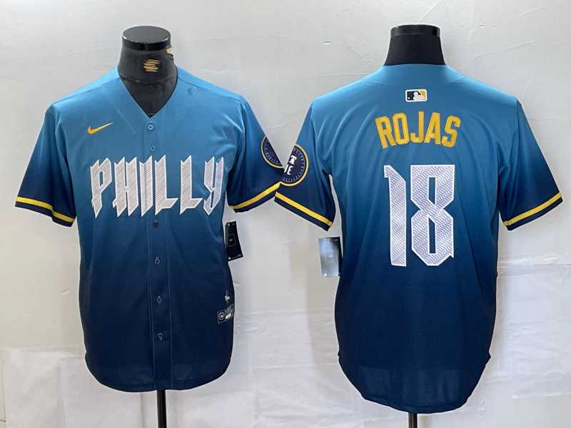 Men%27s Philadelphia Phillies #18 Johan Rojas Blue 2024 City Connect Limited Stitched Jersey
